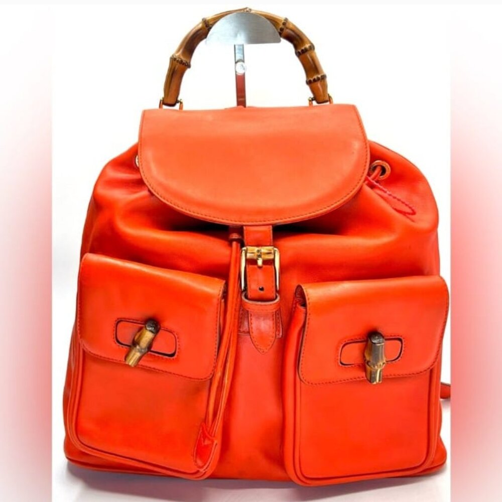 GUCCI Bamboo Backpack - Orange Leather Drawstring - Picture 15 of 15